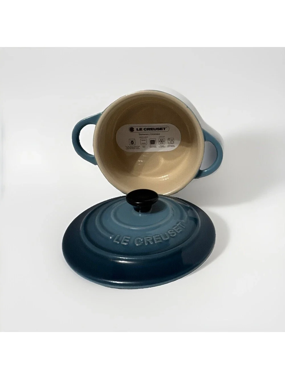 Le Creuset Marine Blue Ceramic Round Cocotte 8 oz. with Lid - New with Tags